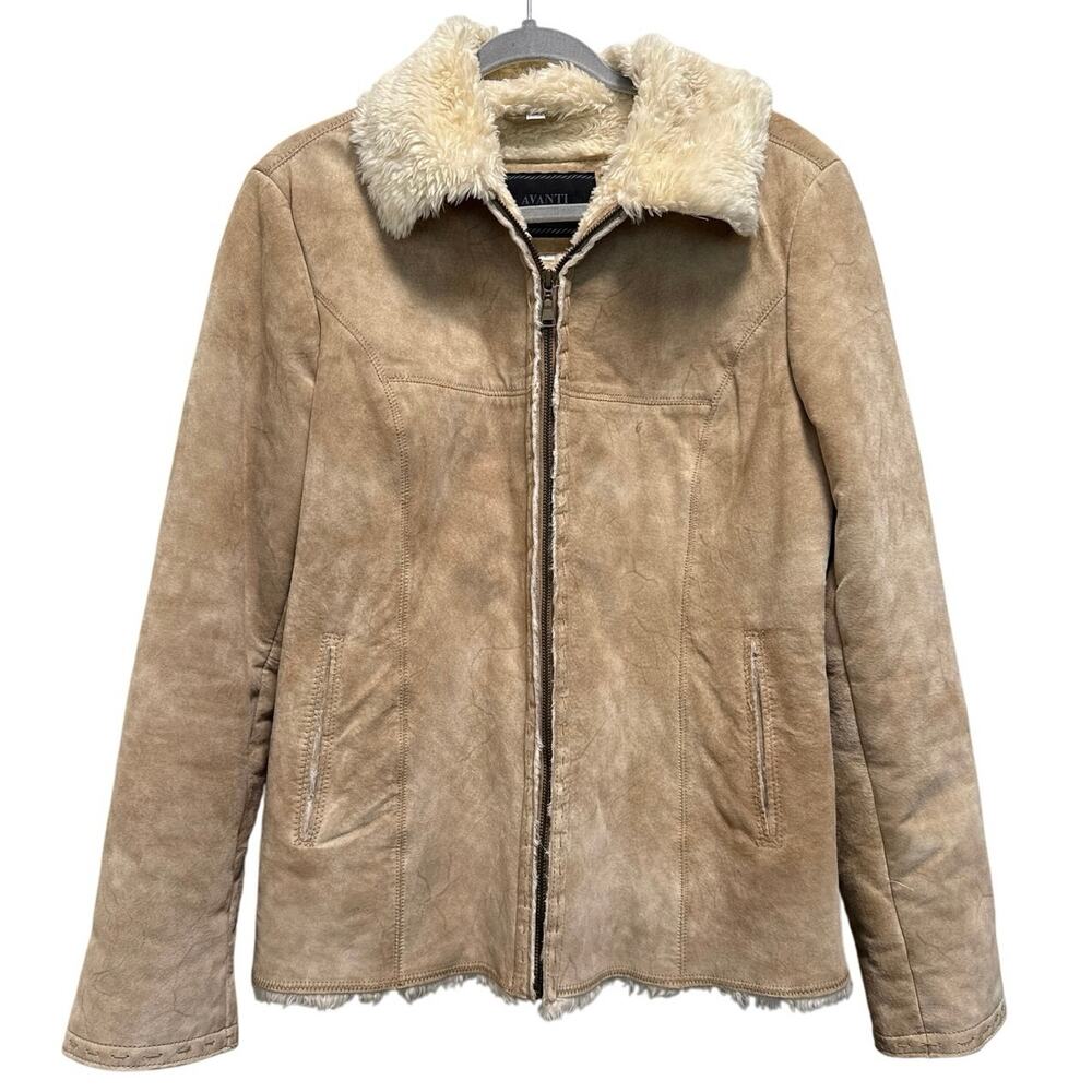Avanti Vintage 90s Penny Lane Faux Fur Camel Suede Leather Jacket Size Large - Picture 2 of 10